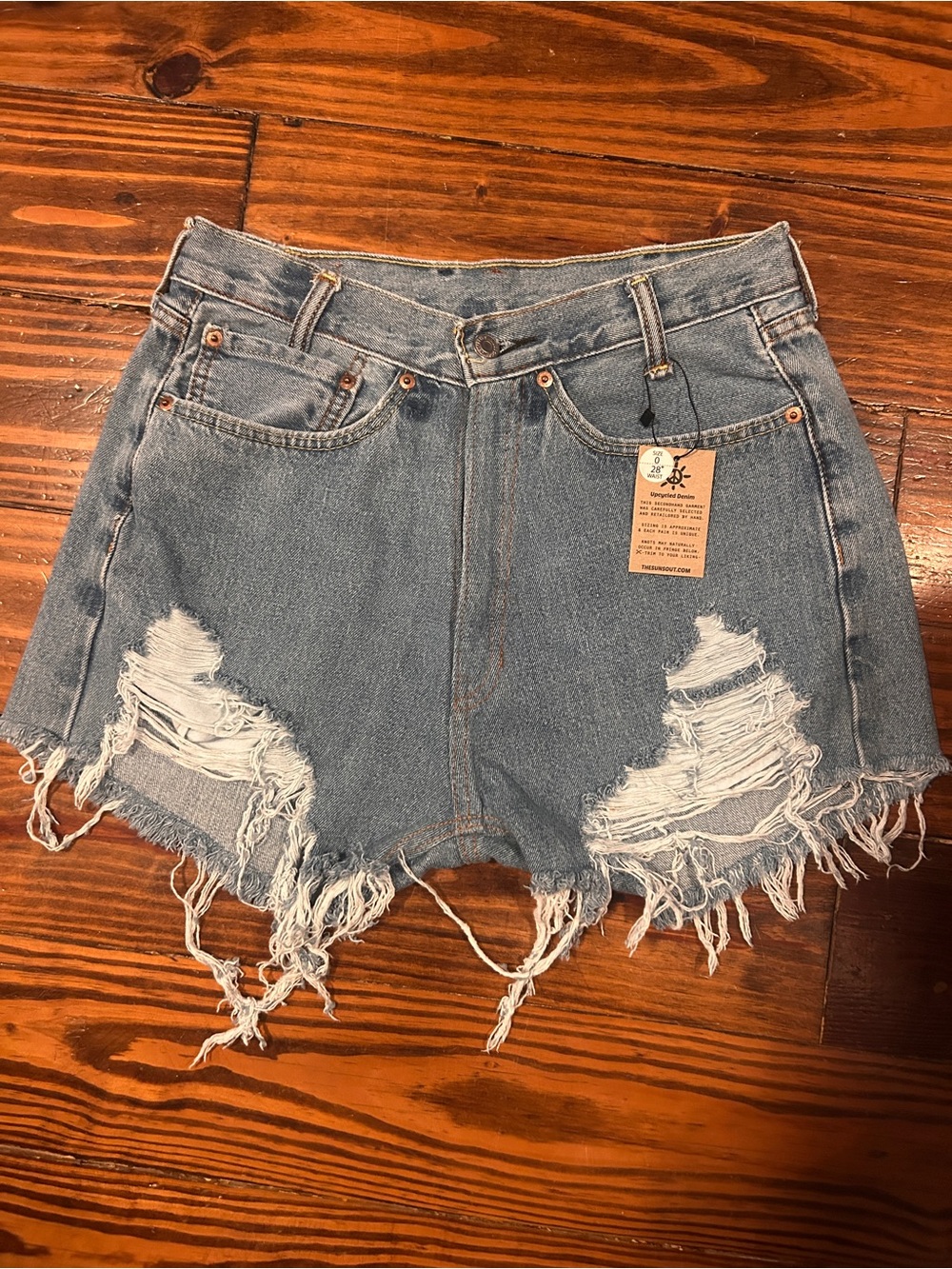 Levi’s Upcycled High-Waist Distressed Denim Shorts - Light Blue